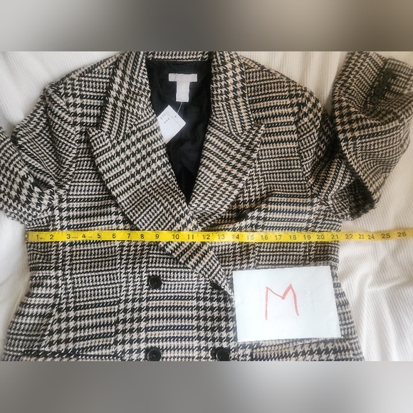 H&M Oversized Double-Breasted Plaid Blazer. Beige/black/white, Checked BNWT - Picture 9 of 16